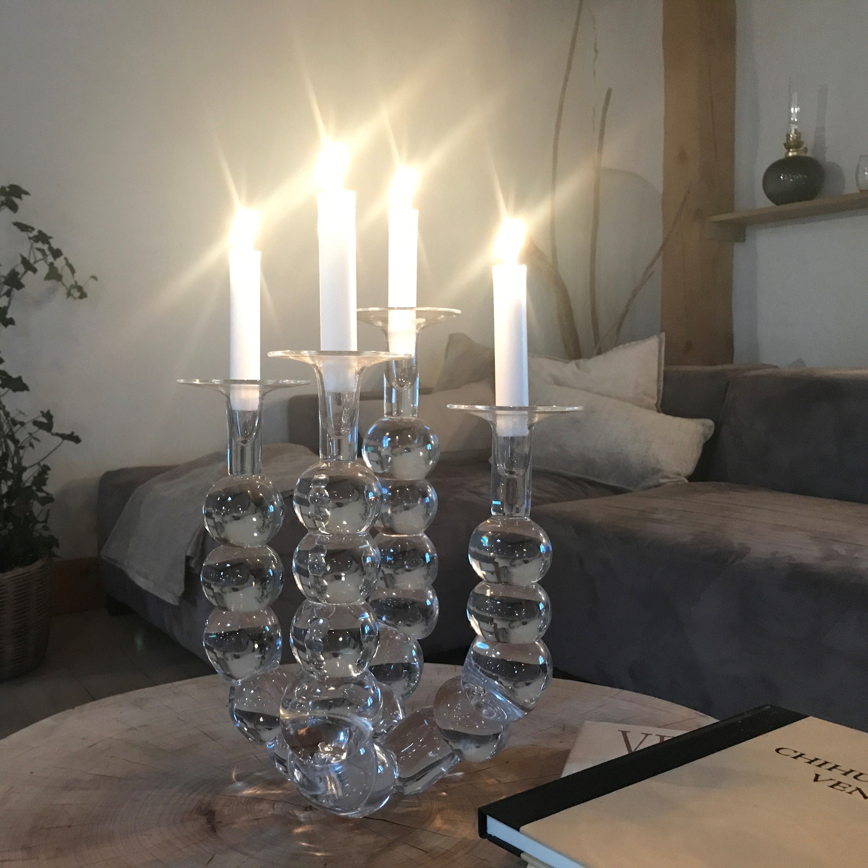 Kuglestage, 4 armet lysestage, klar